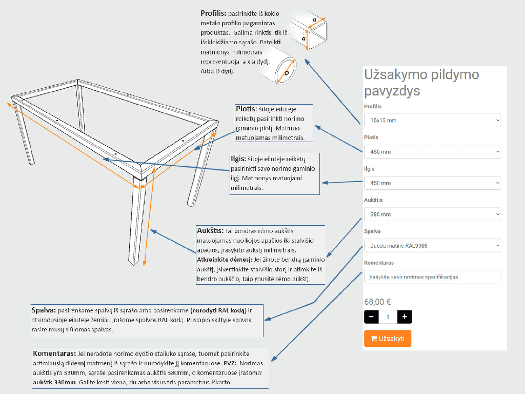 Alfa Metal stalo rėmo pildymo instrukcija